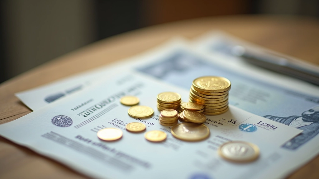 Stůl s různými fyzickými majetky včetně zlatých mincí, certifikátů a papírů